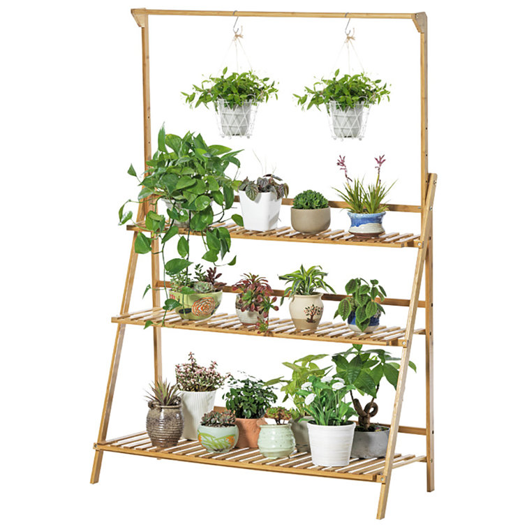 UNHO Bamboo Folding Flower Display Rack Ladder Plant Stand & Reviews